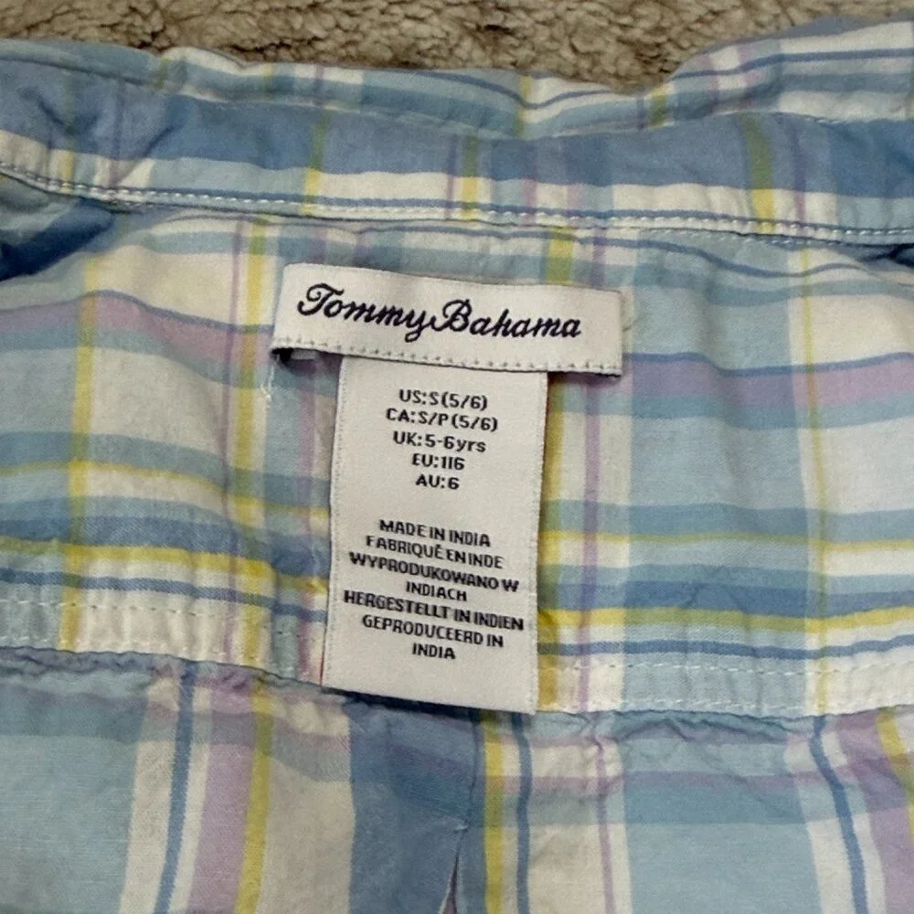 Tommy Bahama plaid button up shirt boys size 5 preppy coastal resortwear beach